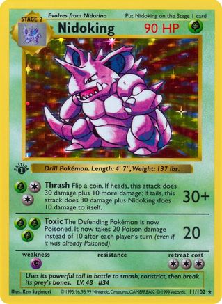 Nidoking 011/102 - 1st Edition Holofoil Base Set Shadowless - Holo Rare