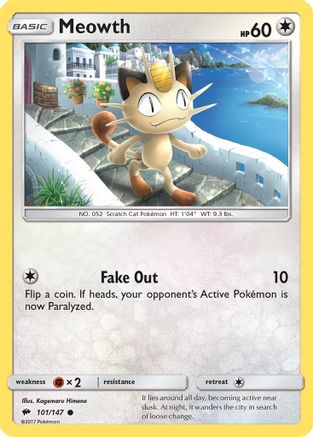 Meowth 101/147 - Reverse Holofoil SM Burning Shadows - Common