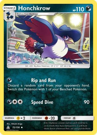 Honchkrow 072/156 - Reverse Holofoil SM Ultra Prism - Uncommon