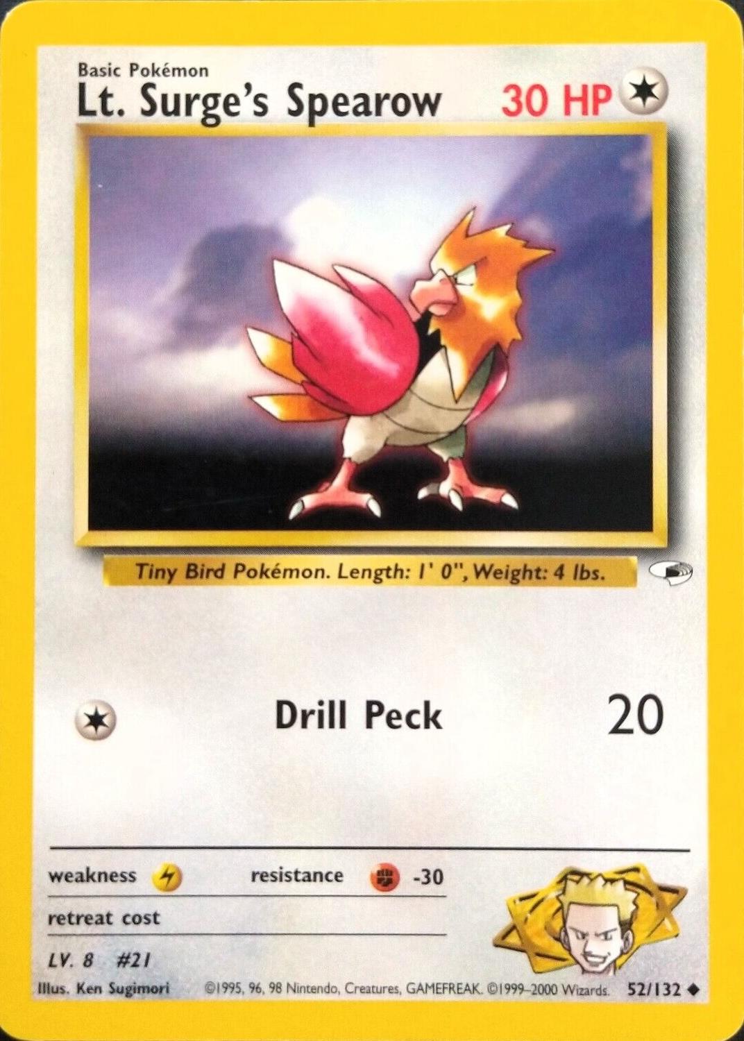 Lt. Surge's Spearow (52) 052/132 - Unlimited Gym Heroes - Uncommon