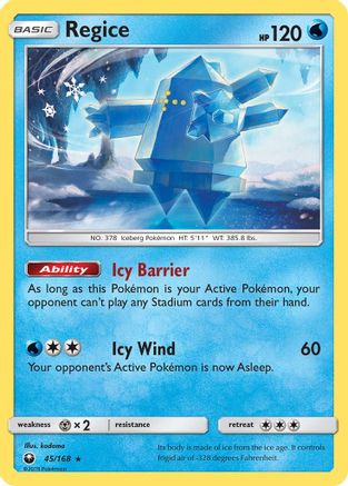 Regice 045/168 - Reverse Holofoil SM Celestial Storm - Rare