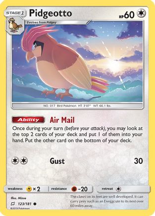 Pidgeotto 123/181 - Reverse Holofoil SM Team Up - Common