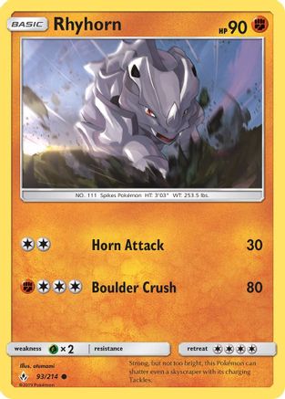 Rhyhorn (93) 093/214 - Reverse Holofoil SM Unbroken Bonds - Common