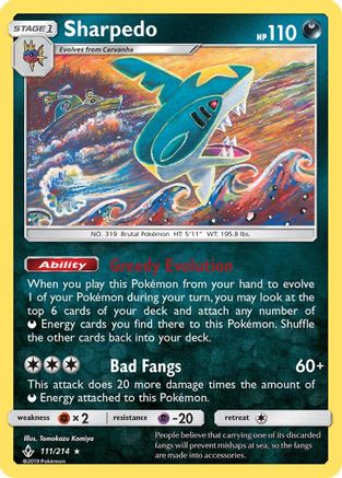 Sharpedo 111/214 - Reverse Holofoil SM Unbroken Bonds - Rare