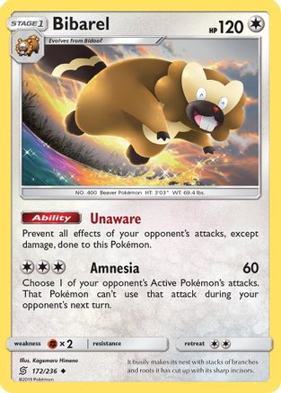 Bibarel 172 - Reverse Holofoil SM Unified Minds - Uncommon