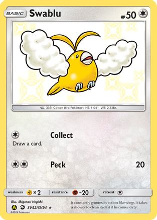 Swablu SV42/SV94 - Holofoil Hidden Fates Shiny Vault - Shiny Holo Rare