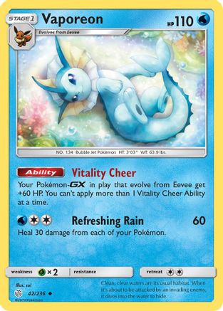 Vaporeon 042/236 - Reverse Holofoil SM Cosmic Eclipse - Uncommon