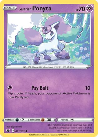 Galarian Ponyta 081/202 - Reverse Holofoil SWSH01 Sword & Shield Base Set - Common
