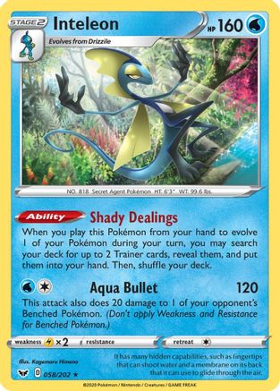 Inteleon (058) 058/202 - Reverse Holofoil SWSH01 Sword & Shield Base Set - Holo Rare