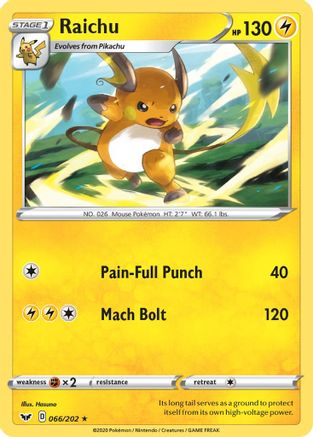 Raichu 066/202 SWSH01 Sword & Shield Base Set - Rare