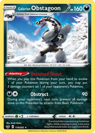 Galarian Obstagoon 119/202 - Reverse Holofoil SWSH01 Sword & Shield Base Set - Holo Rare