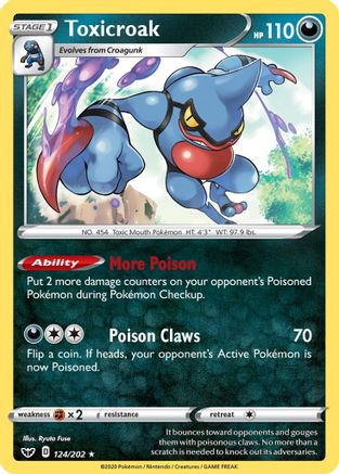 Toxicroak 124/202 - Reverse Holofoil SWSH01 Sword & Shield Base Set - Holo Rare