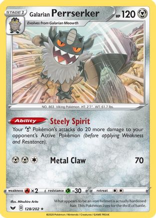 Galarian Perrserker 128/202 - Reverse Holofoil SWSH01 Sword & Shield Base Set - Holo Rare