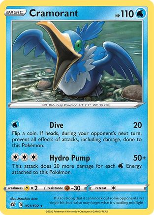 Cramorant 051/192 - Reverse Holofoil SWSH02 Rebel Clash - Rare