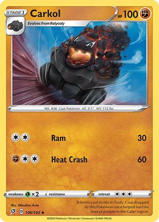Carkol 106/192 - Reverse Holofoil SWSH02 Rebel Clash - Uncommon
