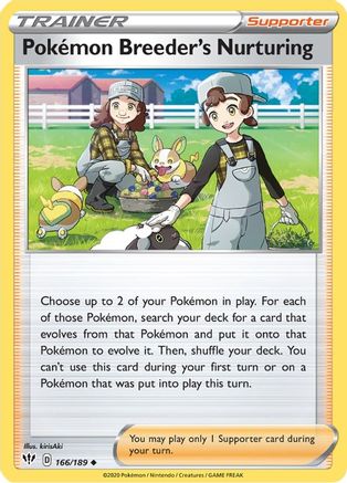 Pokemon Breeder's Nurturing 166/189 - Reverse Holofoil SWSH03 Darkness Ablaze - Uncommon
