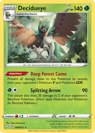 Decidueye 008/072 - Holofoil Shining Fates - Holo Rare