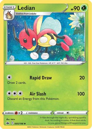Ledian 005/198 - Reverse Holofoil SWSH06 Chilling Reign - Uncommon