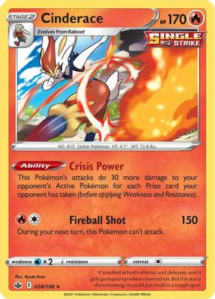 Cinderace 028/198 - Reverse Holofoil SWSH06 Chilling Reign - Holo Rare