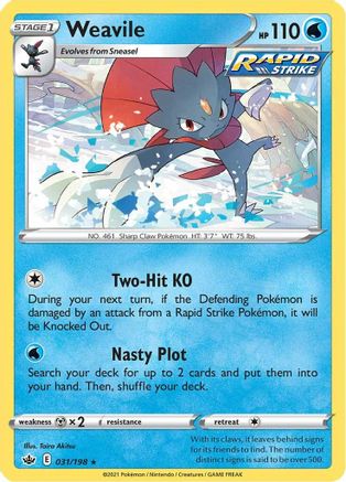 Weavile 031/198 - Reverse Holofoil SWSH06 Chilling Reign - Holo Rare