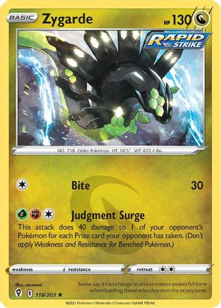 Zygarde 118/203 - Reverse Holofoil SWSH07 Evolving Skies - Holo Rare