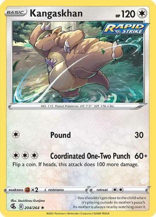 Kangaskhan 204/264 - Reverse Holofoil SWSH08 Fusion Strike - Rare