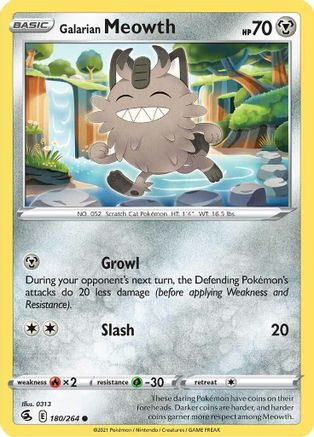 Galarian Meowth 180/264 - Reverse Holofoil SWSH08 Fusion Strike - Common