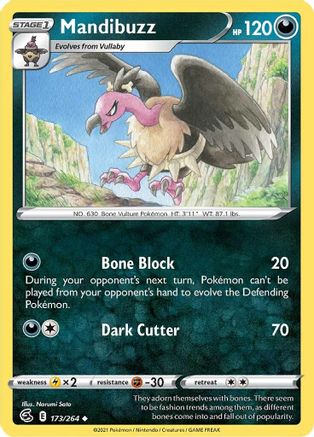 Mandibuzz 173/264 - Reverse Holofoil SWSH08 Fusion Strike - Uncommon