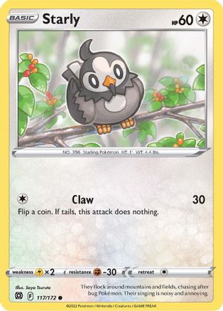 Starly 117/172 - Reverse Holofoil SWSH09 Brilliant Stars - Common