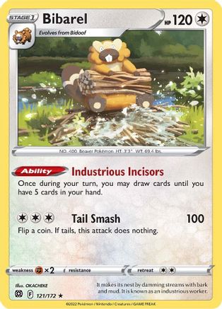 Bibarel 121/172 - Reverse Holofoil SWSH09 Brilliant Stars - Holo Rare