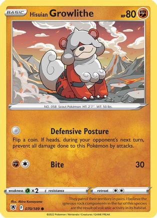 Hisuian Growlithe 070/189 SWSH10 Astral Radiance - Common