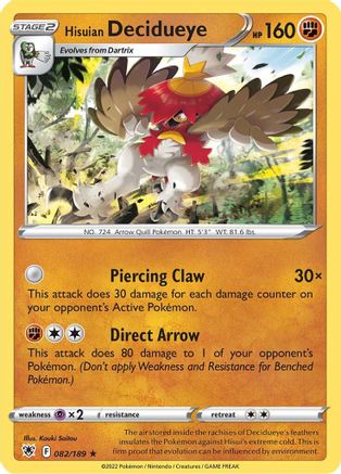 Hisuian Decidueye 082/189 - Holofoil SWSH10 Astral Radiance - Holo Rare