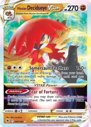 Hisuian Decidueye VSTAR 084/189 - Holofoil SWSH10 Astral Radiance - Ultra Rare