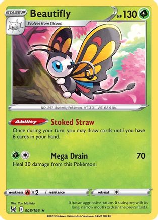 Beautifly 008/196 - Reverse Holofoil SWSH11 Lost Origin - Holo Rare