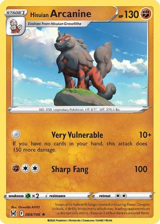 Hisuian Arcanine 084/196 - Holofoil SWSH11 Lost Origin - Holo Rare