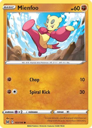 Mienfoo 103/196 - Reverse Holofoil SWSH11 Lost Origin - Common