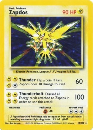 Zapdos 016/102 - Holofoil Base Set - Holo Rare