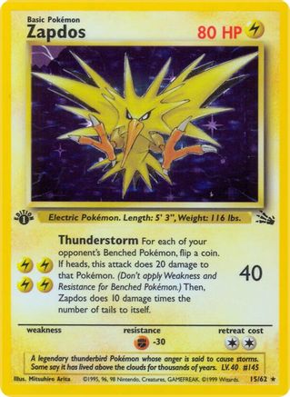 Zapdos (15) 015/62 - Unlimited Holofoil Fossil - Holo Rare