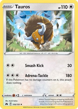 Tauros 106/159 - Reverse Holofoil Crown Zenith - Rare