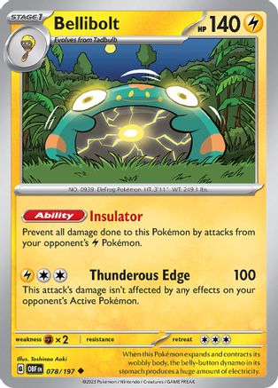 Bellibolt 078/197 - Reverse Holofoil SV03 Obsidian Flames - Uncommon