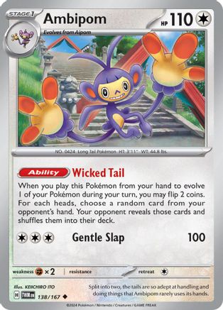 Ambipom 138/167 - Reverse Holofoil SV06 Twilight Masquerade - Uncommon