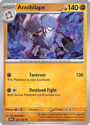 Annihilape 100/191 - Reverse Holofoil SV08 Surging Sparks - Uncommon