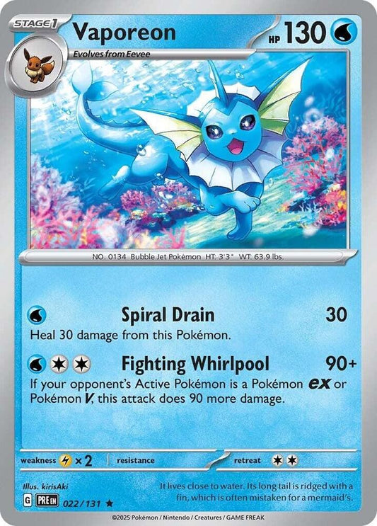 Vaporeon - 022/131 - Rare - Reverse Holofoil
