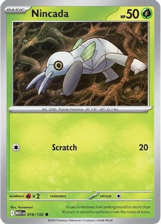 Nincada 016/132 - Reverse Holofoil ME01 Mega Evolution - Common