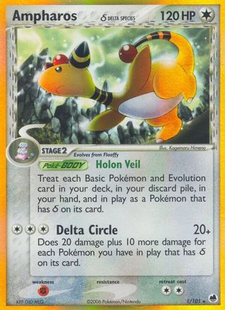 Ampharos (Delta Species) 001/101 - Reverse Holofoil Dragon Frontiers - Holo Rare