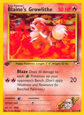Blaine's Growlithe (62) 062/132 - 1st Edition Gym Heroes - Common