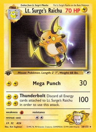 Lt. Surge's Raichu 028/132 - 1st Edition Gym Heroes - Rare