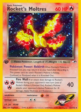 Rocket's Moltres 012/132 - 1st Edition Holofoil Gym Heroes - Holo Rare