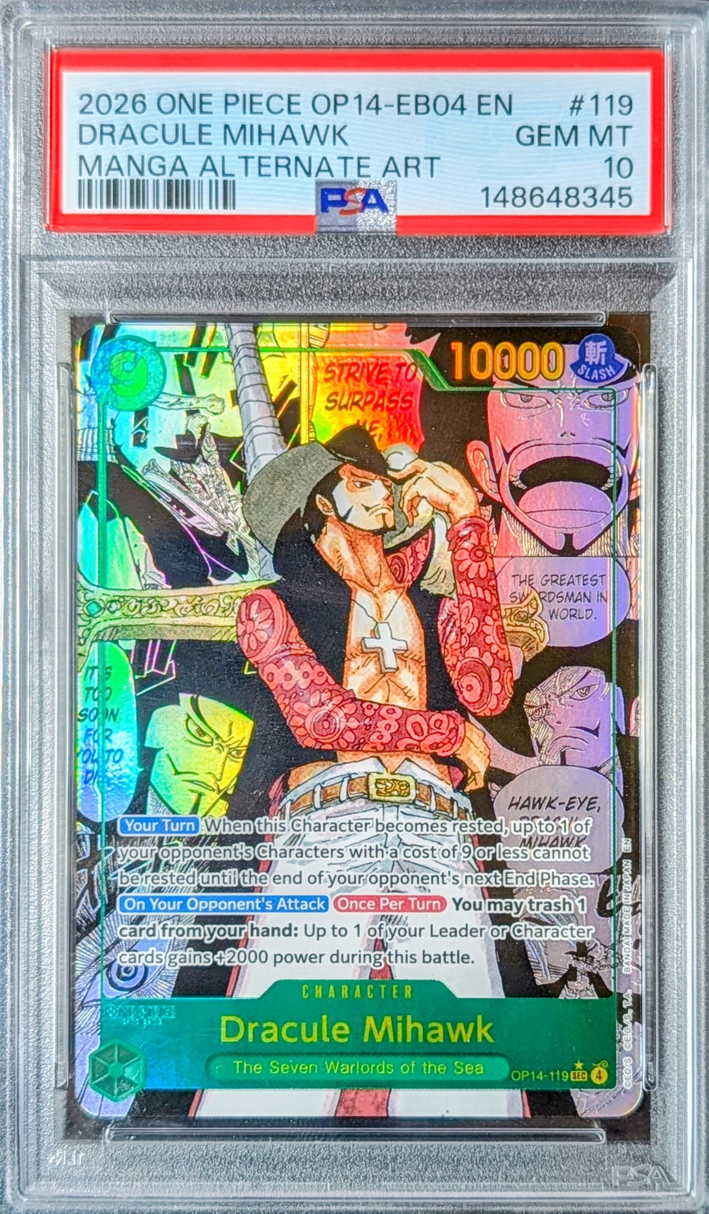PSA 10 - Dracule Mihawk- OP14-119 (Manga)