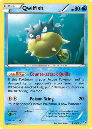 Qwilfish 021 - Reverse Holofoil XY Flashfire - Rare